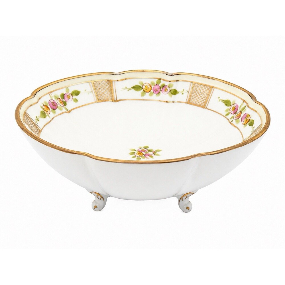 Vintage Hand Painted Nippon Footed Bowl Floral Gold Lattice Raised Relief 7"